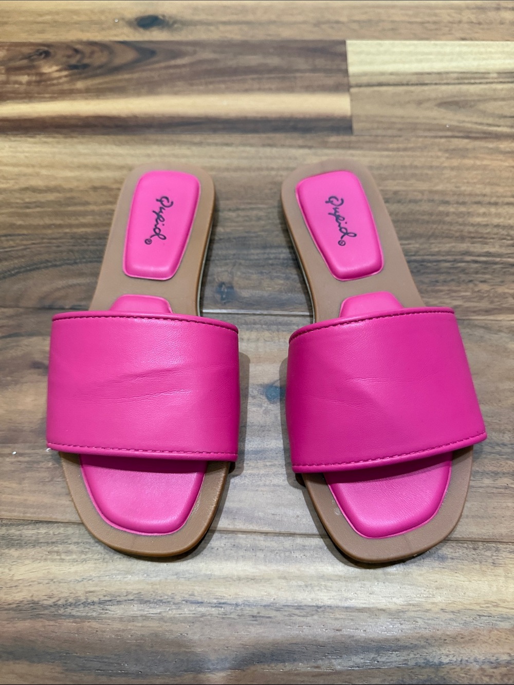 Qupid Hot Pink Slide Sandals with Wide Strap